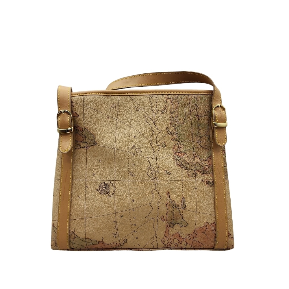 Women's Leather Geo Map Shoulder Bag - OS